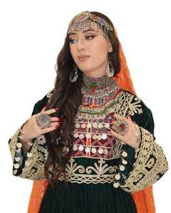 Couture édition de mariée robe ethnique en dentelle fabriquée à la main de style modeste à manches longues Kuchi nuances vibrantes Vintage pleine longueur Afghan - Product Image 6