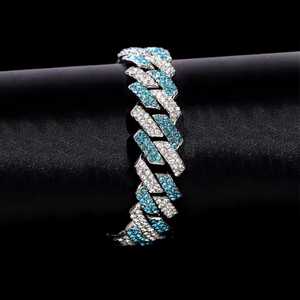 Geometric Rhodium Plated <b>Cuban</b> <b>Link</b> Bracelet With Blue Cubic Moissanite Diamond Inlay For Daily Wear Unisex Fashion Body <b>Chain</b> - Product Image 3