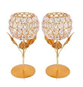 Acabado dorado con cuentas de cristal únicas, elegante portavelas hecho a mano para mesa de centro, decoración del hogar y hotel - Product Image 3