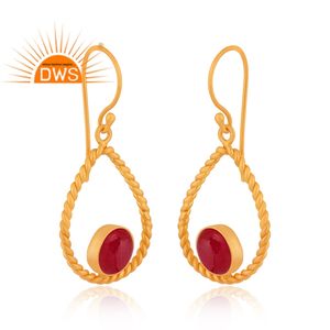 Pendientes colgantes de piedras preciosas de rubí teñidas chapadas en oro de 18 quilates, joyería personalizada para mujer, regalo para ella - Product Image 2