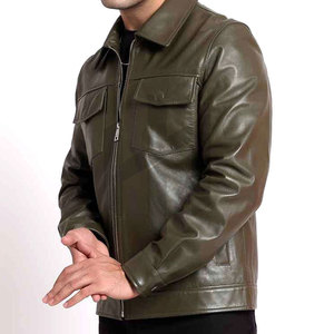 Chaqueta de Cuero Vacuno de Diseño Personalizado, Color Sólido, Cuello Alto, Logotipo Frontal, Estilo Urbano Ecológico para Hombre - Product Image 2