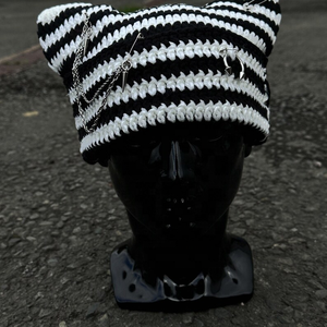 Unisex Grunges for <b>Cat</b> Ears Beanie Hat Alternative Punk Accessories for Outdoor Party Travel Casual Wear Stylish Character - Product Image 2