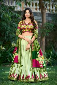 Trendy Heavy Printed Tussar Silk Lehenga Choli con Foil Print Work South Indian Style Party Wedding Wear - Product Image 4