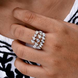 Anillo de corte Baguette de diamante cultivado en laboratorio, anillo de piedra natal de compromiso multibanda de oro blanco de 14 quilates para mujer, regalo chapado en oro rodio - Product Image 1