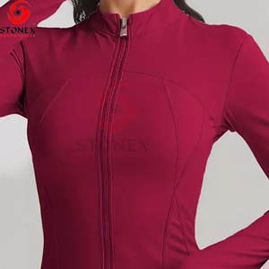 Vestes de yoga pour femmes de haute qualité, solides, lavées, à séchage rapide, respirantes, sans couture, en nylon et élasthanne, col montant, manches longues, complètes - Product Image 4