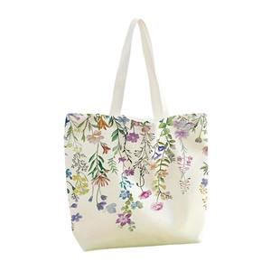 Vente en gros de grande qualité Sac fourre-tout en toile de coton imprimé de fleurs personnalisé écologique Sac en coton avec grande poche zippée - Product Image 1