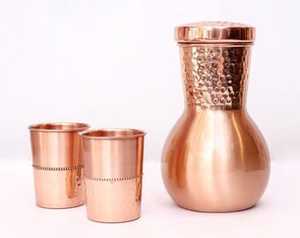 Carafe à eau en cuivre pur pour chevet avec couvercle |   Pichet Matka en cuivre artisanal à double finition - Product Image 6