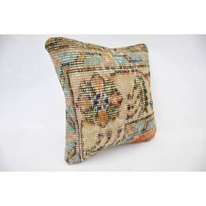 Beige Wool Kantha Patchwork Eco-Friendly Non-Slip <b>Bolster</b> <b>Pillow</b> 12x12 Inch Woven Embroidered Vintage Square Decorative - Product Image 2