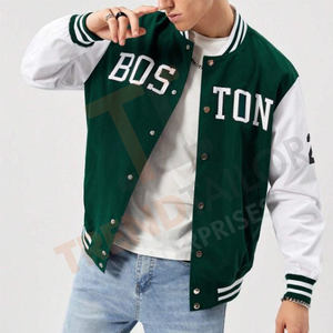 Chaqueta Universitaria de Diseñador para Hombre, Venta al por Mayor de Fábrica, Cuello de Béisbol con Gráfico de Letras y Ribete a Rayas - Product Image 5