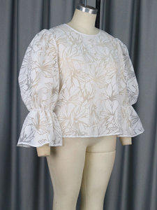 2024 col rond manches longues évasées Floral <span class=keywords><strong>voir</strong></span> à travers les femmes Blouses - Product Image 5