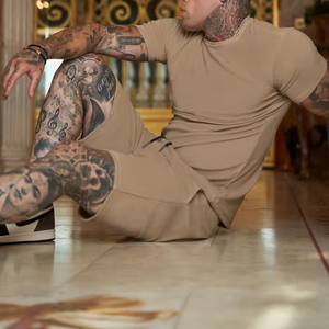 Custom <b>Men's</b> <b>Summer</b> Casual Jogging Suit Two-Piece Cotton Puff Print T-<b>Shirt</b> and Shorts Set Plus Size Options Available - Product Image 4