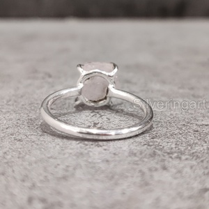 Joyería de piedra en bruto, anillo para mujer, en bruto de cuarzo rosa Natural piedra preciosa, banda de punta de piedra natal de abril, anillo de Plata de Ley 925 de Navidad - Product Image 5