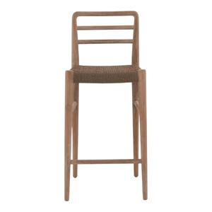 Tabouret de bar en teck massif de style nordique avec siège en corde tressée et dossier en échelle, chaise de salle à manger à hauteur de comptoir pour îlot de cuisine et café - Product Image 3