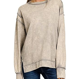 Alta calidad Unisex Vintage ácido lavado invierno moda mujer Sudadera Mujer cuello redondo polar desgastado sudadera para mujer - Product Image 3