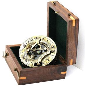 Hatton Garden elegante reloj de sol para exteriores estilo antiguo caja de madera de latón macizo duradero clásico brújula puntero de mano senderismo - Product Image 2