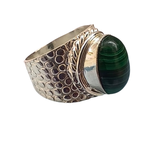 Plata de Ley 925 sólida, lujosa piedra preciosa de malaquita, cabujón, anillo hecho a mano, joyería, anillo de plata de ley estampado 925, joyería - Product Image 1