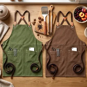 Delantal Clásico Resistente de Lona sin Mangas con Múltiples Bolsillos para Cocina y Uso Diario en Colores Verde y Marrón - Product Image 1