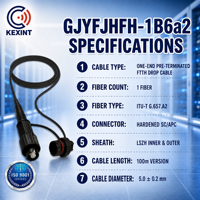 Kabel Drop KEXINT 100m FastConnect Hardened SC/APC, Kabel Serat Optik IP68 G.657.A2 untuk Jaringan Akses FTTH