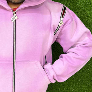 Lavado con ácido desgastado 500 Gsm Color Rosa Terry sudaderas con capucha en blanco de gran tamaño 100% sudaderas con cremallera de algodón para hombres invierno teñido liso - Product Image 4