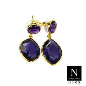 Latón Natural Granate Piedra preciosa 31x15 MM Chapado en oro Pendientes colgantes pesados - Product Image 6