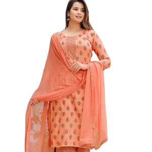 Latest Exclusive Designer Women 3 Set Indian Kurti Long Sleeve Indian Rayon Fabric Kurtis