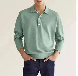 Camiseta Polo de Manga Larga para Hombre, de Alta Calidad, Tejido Elástico, 100% Algodón, Estampado Completo, Antiarrugas, Lisa - Product Image 2