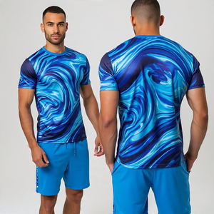 Ensembles de shorts de fitness jogging d'été de haute qualité pour hommes hauts de loisirs en deux pièces imprimés personnalisés et shorts à motifs solides coupe ample - Product Image 1