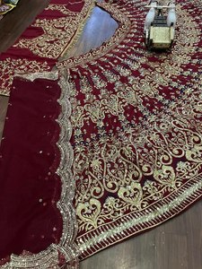 Mariée spéciale lourde styliste fête porter Georgette tissu réception Lehenga Choli brodé coton imprimé Dupatta Multi indien - Product Image 4