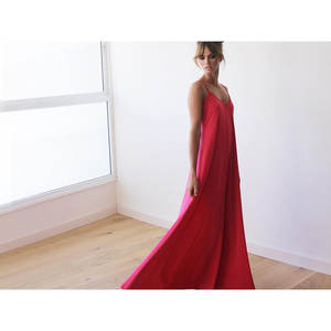 เดรสแม็กซี่แบบพื้นฐาน รุ่น 1026 สีแดง ทรงหลวม เอวธรรมชาติ ผ้าชีฟอง - Product Image 5