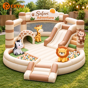Château gonflable Ceyu Safari avec toboggan, deux piscines à balles, combo château gonflable pour enfants, location pour fêtes en plein air, vente en gros OEM - Product Image 1
