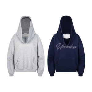 Sweat-shirt à capuche streetwear américain, logo personnalisé en strass, capuche surdimensionnée, unisexe, fermeture éclair intégrale, style rétro, sweat-shirts amples de haute qualité - Product Image 1
