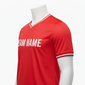 Uniforme de Fútbol Personalizado Rojo Transpirable y Antibacteriano - Conjunto de Camiseta y Pantalones Cortos para Adultos con Ribete Blanco y Diseño de Cuello Redondo - Product Image 5