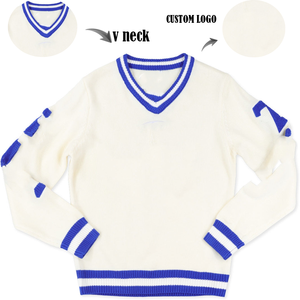 Suéter blanco personalizado con cuello en V para la hermandad ZPB Suéter con letras griegas personalizado - Product Image 2