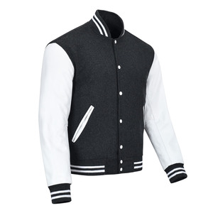 Chaqueta Varsity para Hombre, Mezcla de Lana, Manga Negra y Blanca, Estilo Casual de Invierno, Cuello Alto, Impresión por Descarga, Ecológica, Resistente al Viento - Product Image 2
