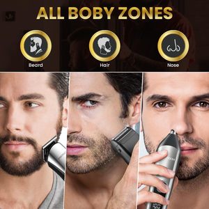 Tondeuse à barbe sans fil rechargeable pour hommes avec tondeuse à poils de nez et micro-rasoirs pour kit de toilettage - Product Image 6