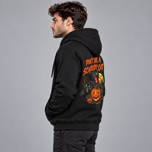 Sudadera con Capucha de Forro Polar con Estampado Gráfico Personalizado para Hombre, Diseño Casual de Gato Calabaza en la Espalda, con Bolsillo Canguro - Product Image 4