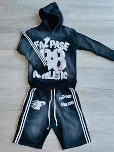 Custom Logo Rhinestone Acid Wash Streetwear Hoodie Tracksuit Screen Printing <b>Sweat</b> Suit Vintage Hoodies & <b>Shorts</b> Set For <b>Men</b> - Product Image 6