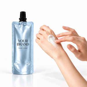 Crème hydratante pour les mains en sachet à bec verseur bleu argenté, emballage personnalisé, marque privée - Product Image 1
