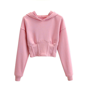 Sweat-shirt à capuche pour femmes Nouvelle mode féminine décontractée à manches longues Corset personnalisé à la taille Couleur unie à capuche - Product Image 1