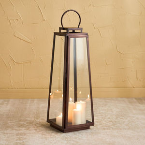 2025 Home Garden Decor Antique <b>Copper</b> Taper Metal <b>Candle</b> <b>Holder</b> Clear Glass Floor Lantern for Ramadan Christmas Quality Wood - Product Image 1
