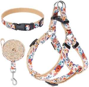 Harnais de luxe robuste pour chien, laisse et collier réglable sans traction, nylon durable, PU, vente en gros, offre des animaux de compagnie de luxe personnalisables - Product Image 1