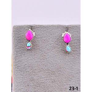 Southwest-Inspired Turquoise & Sterling <b>Silver</b> <b>Stud</b> Earrings Vintage Water Drop Shape with Bezel Setting Pearl for Parties - Product Image 2