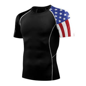 Camisas Rash Guard para hombre más vendidas, protección solar UPF 50 +, manga corta, BJJ, entrenamiento, natación, camisa de compresión - Product Image 1