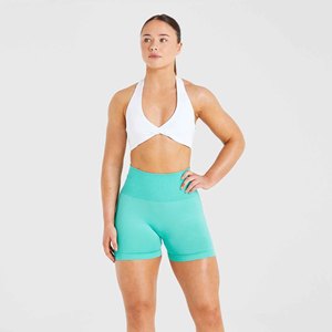 Hot Selling Wholesale White V-Neck Cutout Sports <b>Bra</b> With High-Waisted Teal Shorts Set for Women Fitness Yoga Wear - Product Image 3