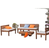 Ensemble de canapé d'extérieur pliable moderne en bois de manguier, table basse en bois massif avec finition naturelle pour une utilisation dans les fermes et les cours