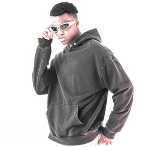 Logo personnalisé streetwear sans cordon de lavage en détresse sweat à capuche en coton éponge français coupe et couture sweat à capuche vintage - Product Image 1