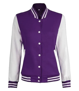 Chaqueta universitaria con capucha para mujer, estilo béisbol, estilo Letterman, lana, poliéster, forro, cuello de punto acanalado, botón, dos bolsillos laterales en la cintura - Product Image 3