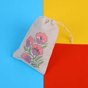 Pink Floral Embroidered Cotton <b>Drawstring</b> <b>Pouch</b> Bag Envelope Sealing for Storage Packaging Clothing Watches Bracelets Jewellery - Product Image 6