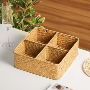 Seagrass <b>Square</b> Sectioned Organiser - Natural Handmade Storage <b>Basket</b> Wholesale eco-friendly Made in Viet Nam - Product Image 2