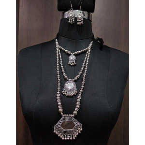 Jeweljunk Fine Jewelry Sets Collier Navratri couche miroir plaqué rhodium 1112897 - Product Image 1